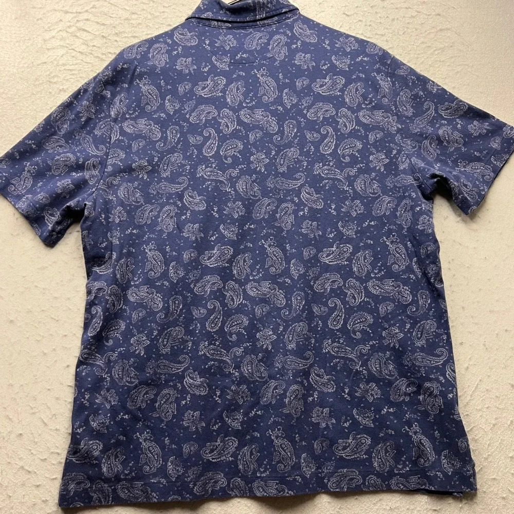 Polo Ralph Lauren Mens Large Classic Fit Paisley Print Cotton Polo Shirt Navy